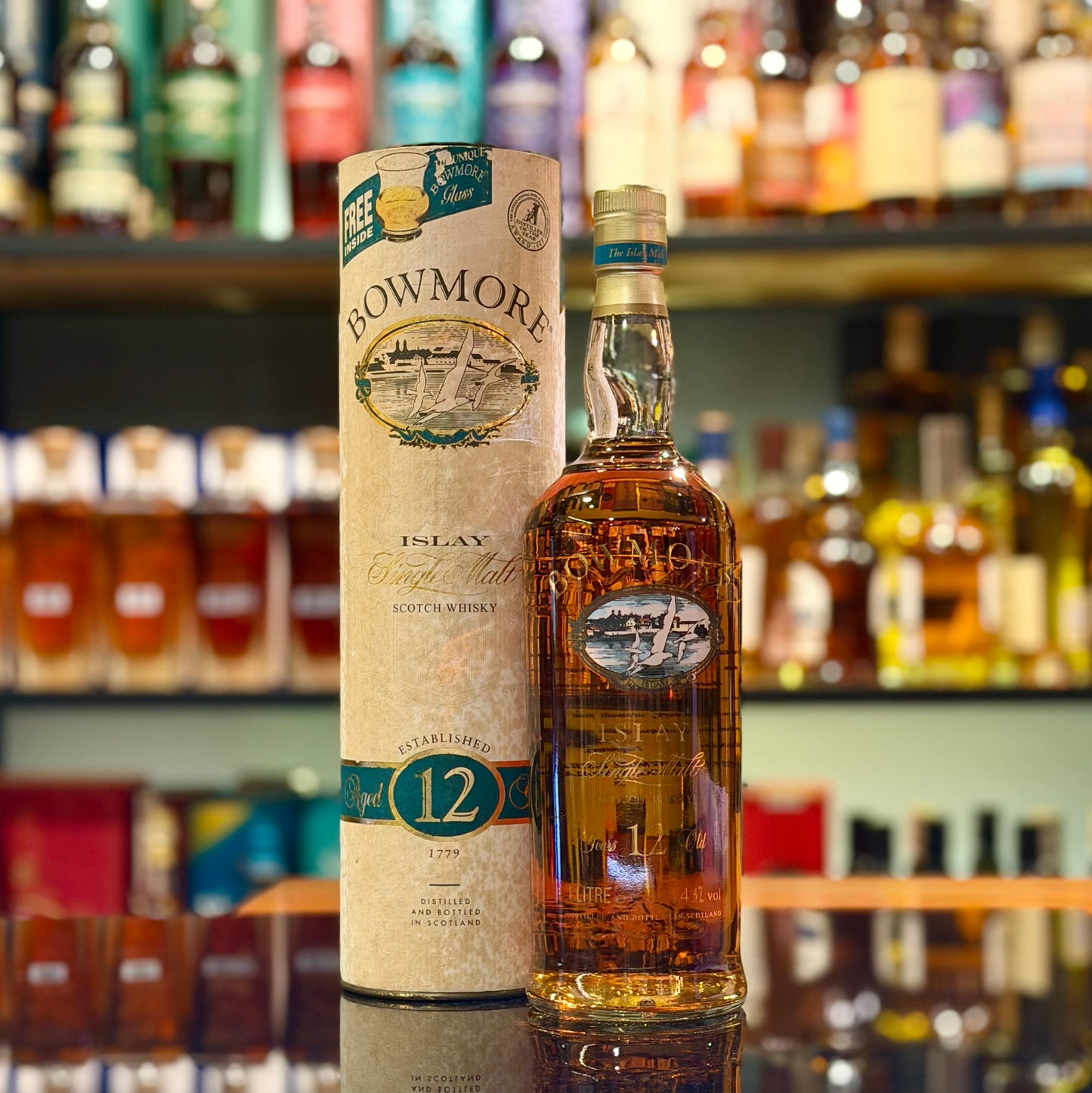 Bowmore 12 Year Old Single Malt Scotch Whisky (1990s Glass-Printed Label Bottling) (1000ml)