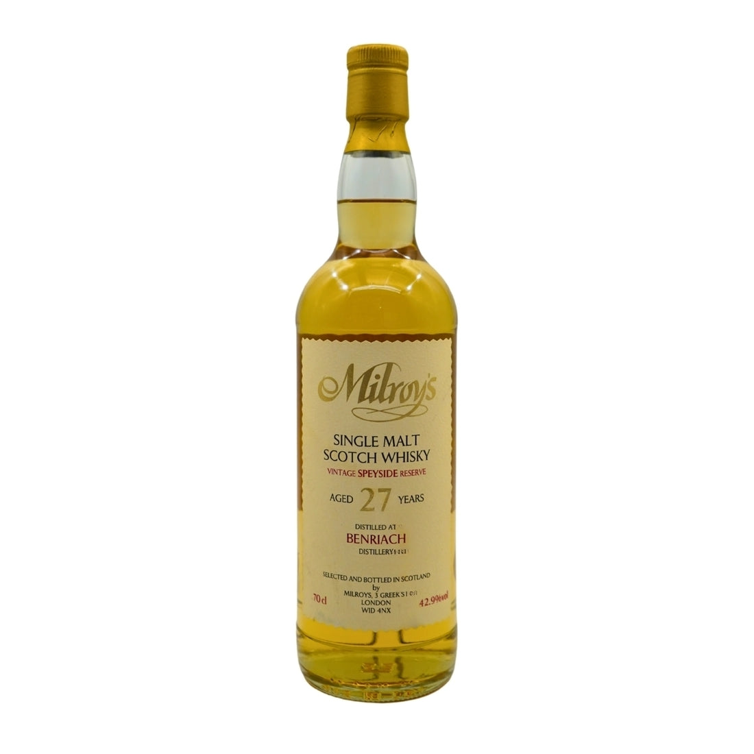 BenRiach 27 Year Old 1995-2023 Hogshead #43214 "Vintage Speyside Reserve" by Milroy's Single Malt Scotch Whisky