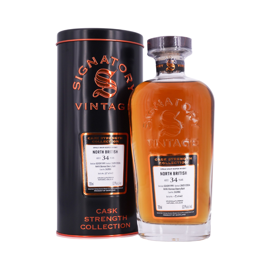 North British 34 Year Old 1991-2026 Refill Oloroso Sherry Butt #262086 by Signatory Vintage Single Grain Scotch Whisky