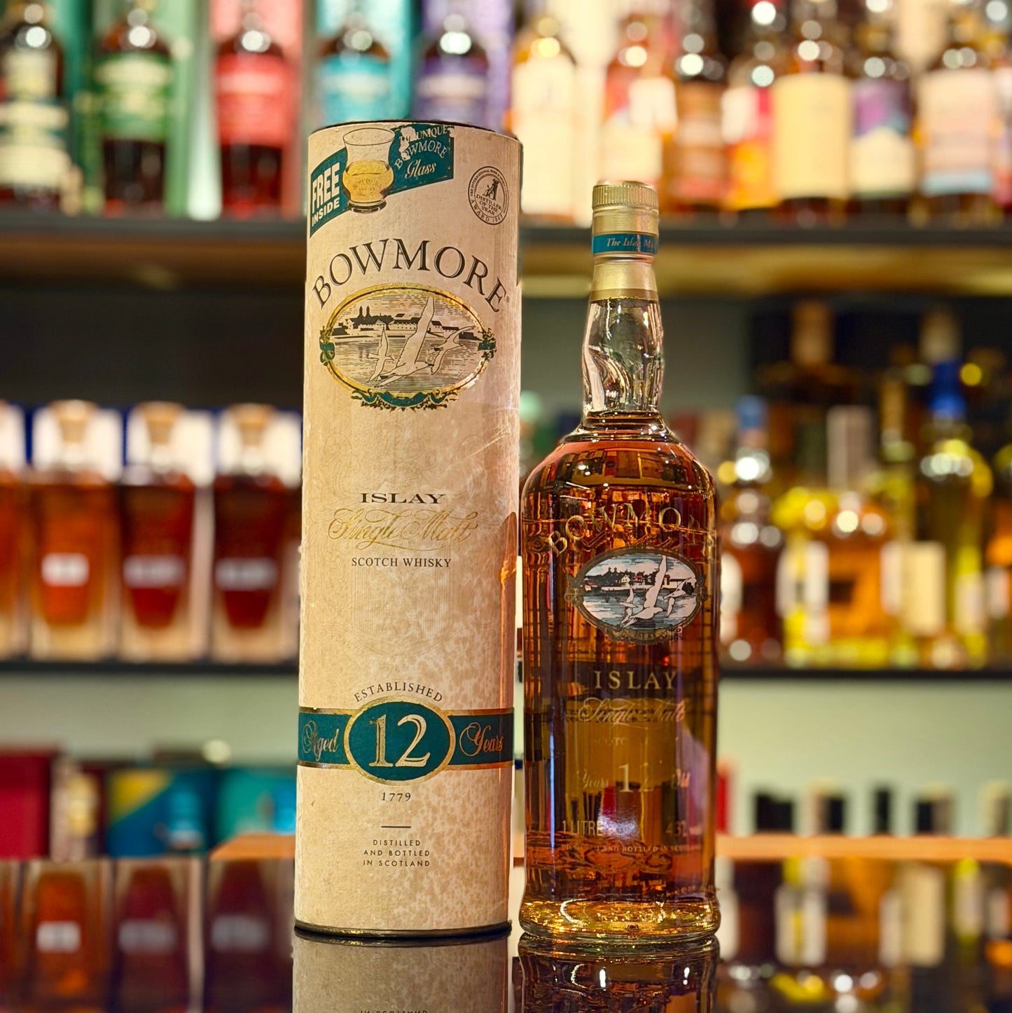 Bowmore 12 Year Old Single Malt Scotch Whisky (1990s Glass-Printed Label Bottling) (1000ml)