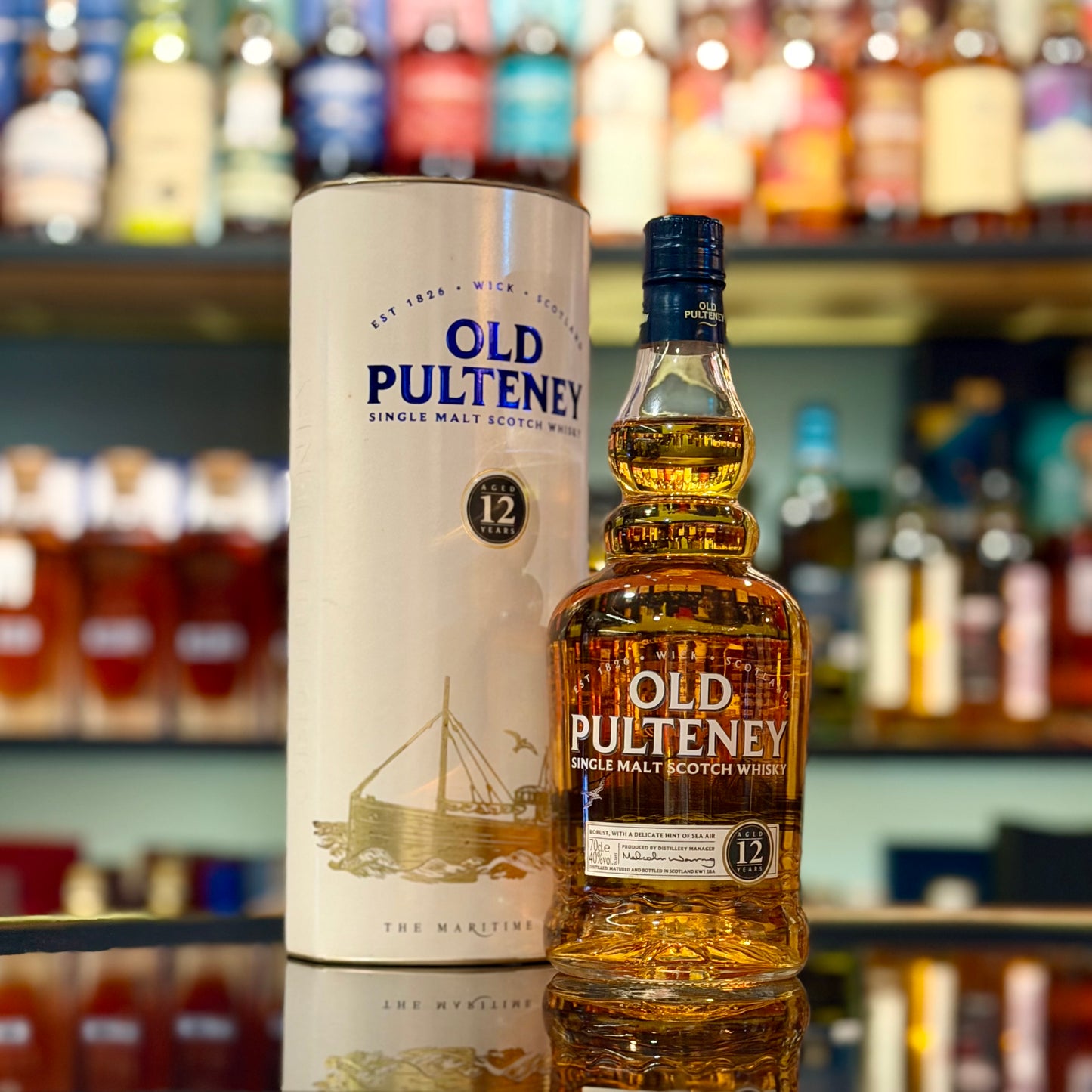 Old Pulteney 12 Year Old Single Malt Scotch Whisky (Old Version, Glass Label)
