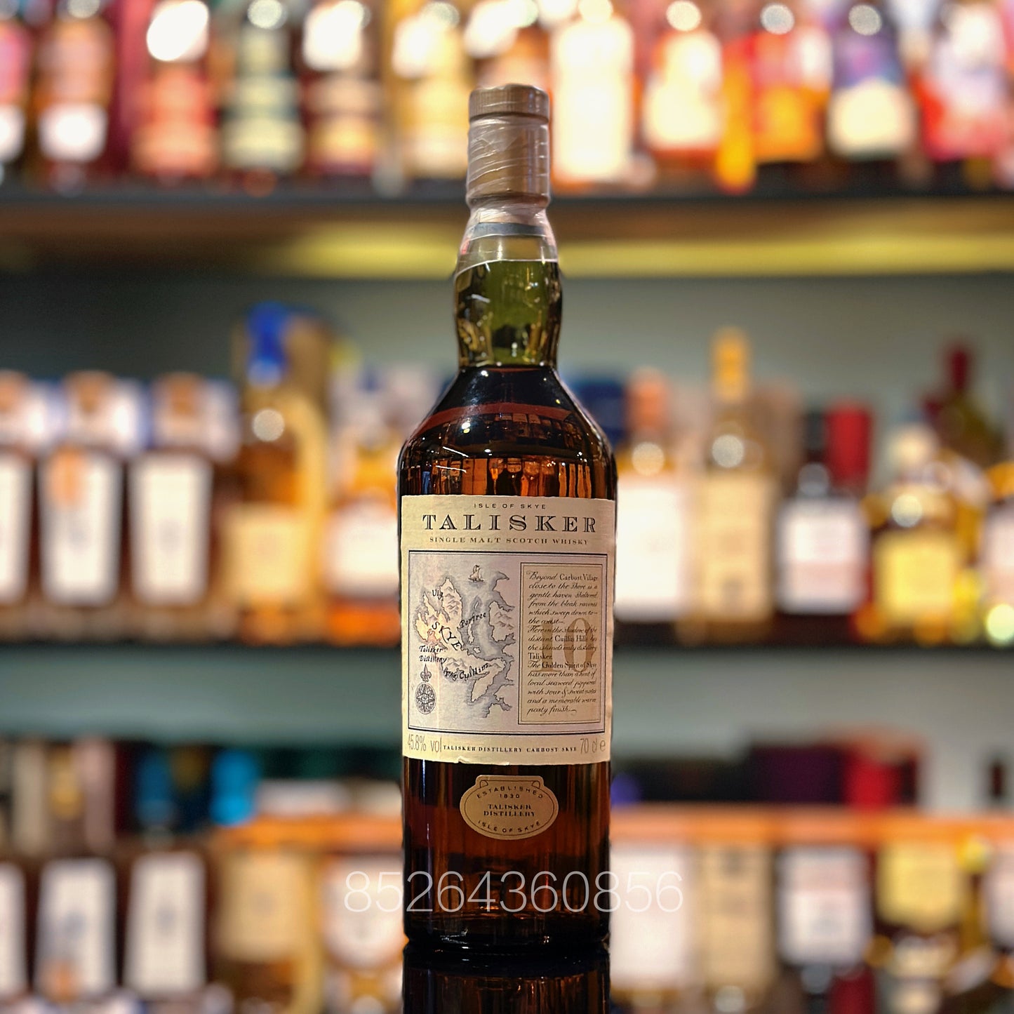 Talisker 10 Year Old Single Malt Scotch Whisky (Map Label, 1990s, No Box)