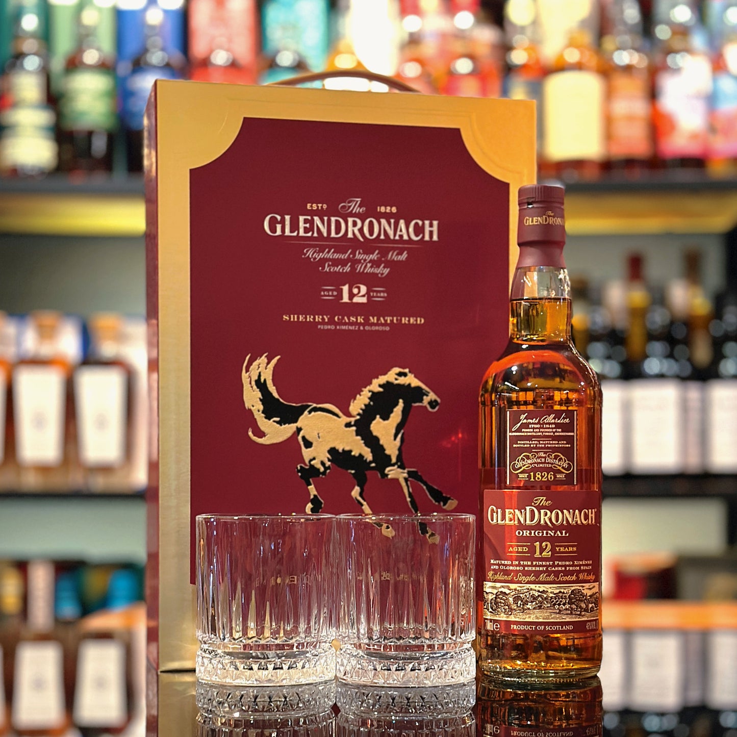 GlenDronach 12 Year Old Single Malt Scotch Whisky (Year of the Horse Giftpack)